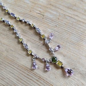 Sterling Silver 925 RP CZ Stones Crystal  Lavaliere Statement Necklace 18 1/2"